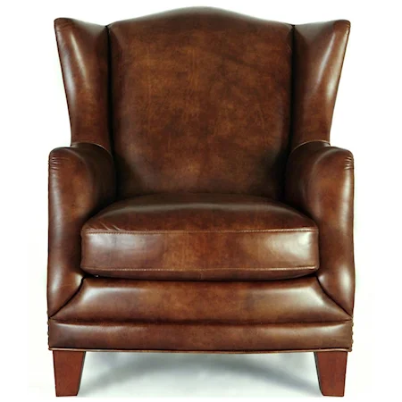 Rich Medium Brown Leather Winged Chair